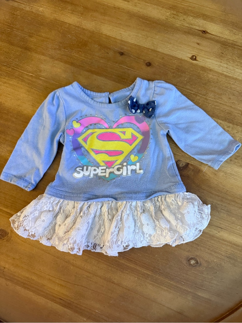 Supergirl Lace-Hem Long Sleeve Top - Light Blue/purple